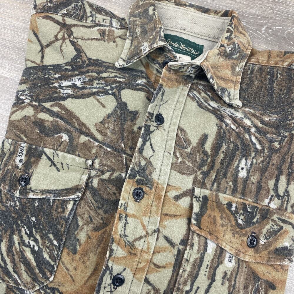 Vintage 90's Gander Mountain Button Up Chamois Flannel Shirt SZ L Hunting READ